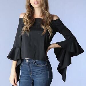 1. STATE Black Off the Shoulder Bell Sleeve Blouse Size M Flowy Boho Chic